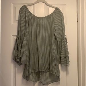 Olive green and white striped blouse
